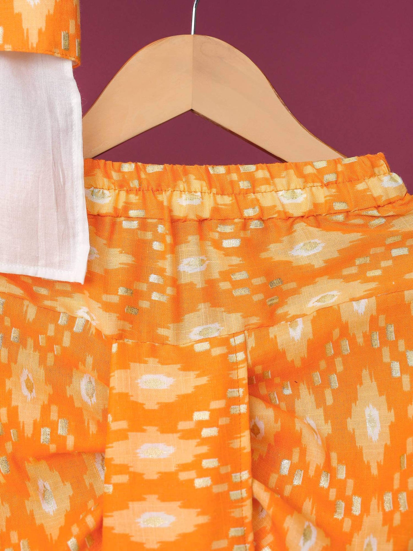 Boy Gold Print Dhoti Set-Orange