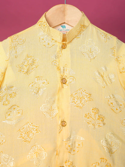 Boy Gold Foil Printed Churidar Set-yellow