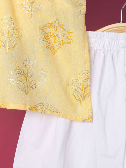 Boy Gold Foil Printed Churidar Set-yellow