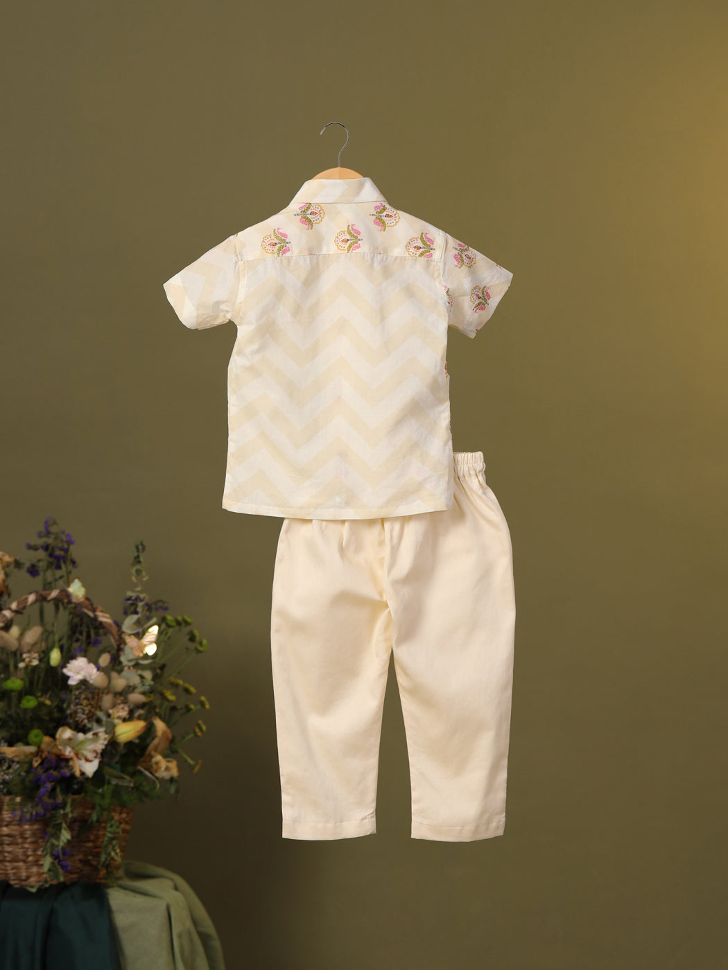 Boy Floral Shirt Set - Beige