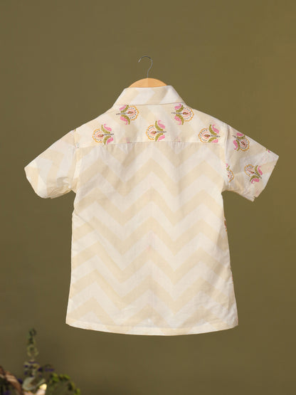 Boy Floral Shirt Set - Beige