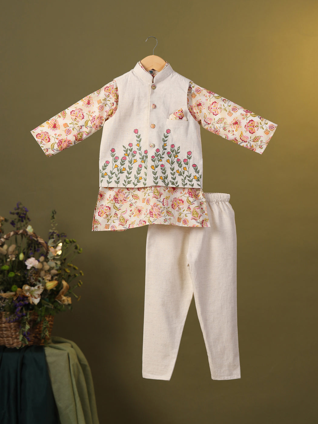 Boy 3 Pc Embroidery Bundy Set - Beige