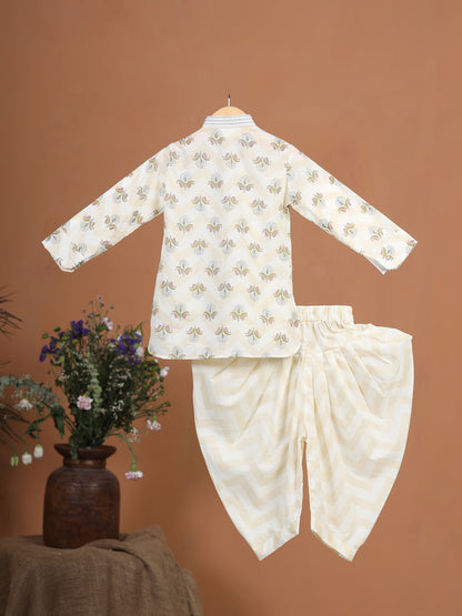 Boy Floral Kurta Set - Beige