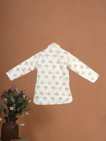 Boy Floral Kurta Set - Beige