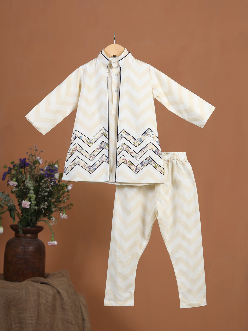 Boy Floral Bundi Set - Beige