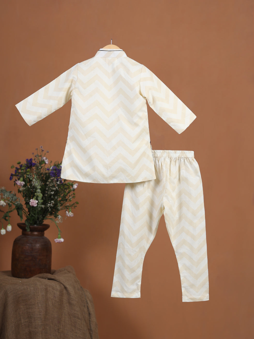 Boy Floral Bundi Set - Beige