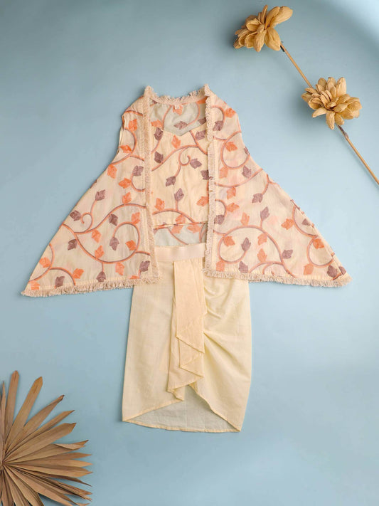 Girl Three Piece Cape Set-beige