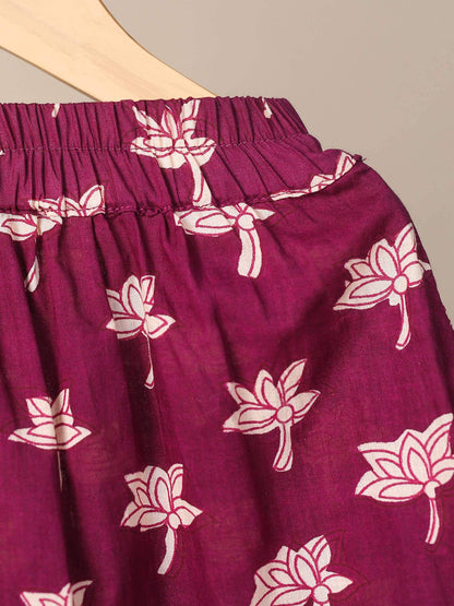 Girls Printed Skirt Set-Wine