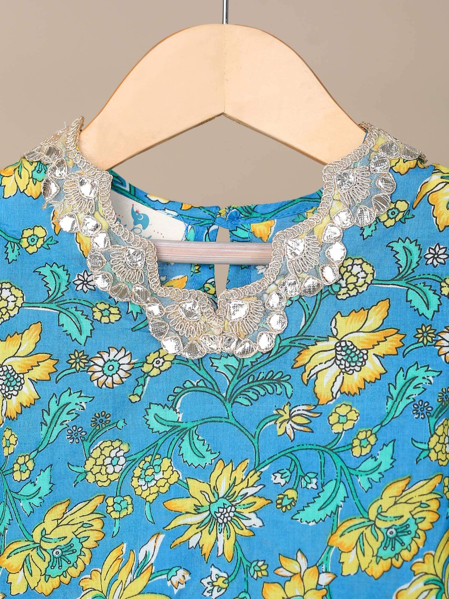 Girls Floral Top Set-Turquoise