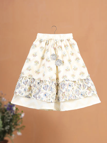 Girl Floral Skirt Set - Beige