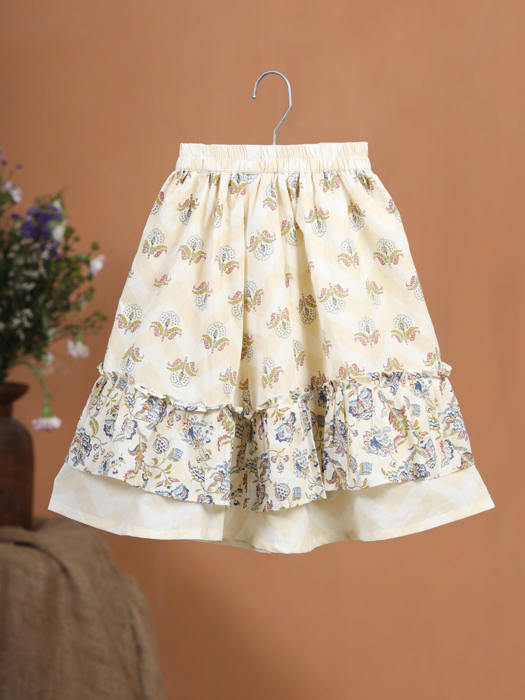 Girl Floral Skirt Set - Beige