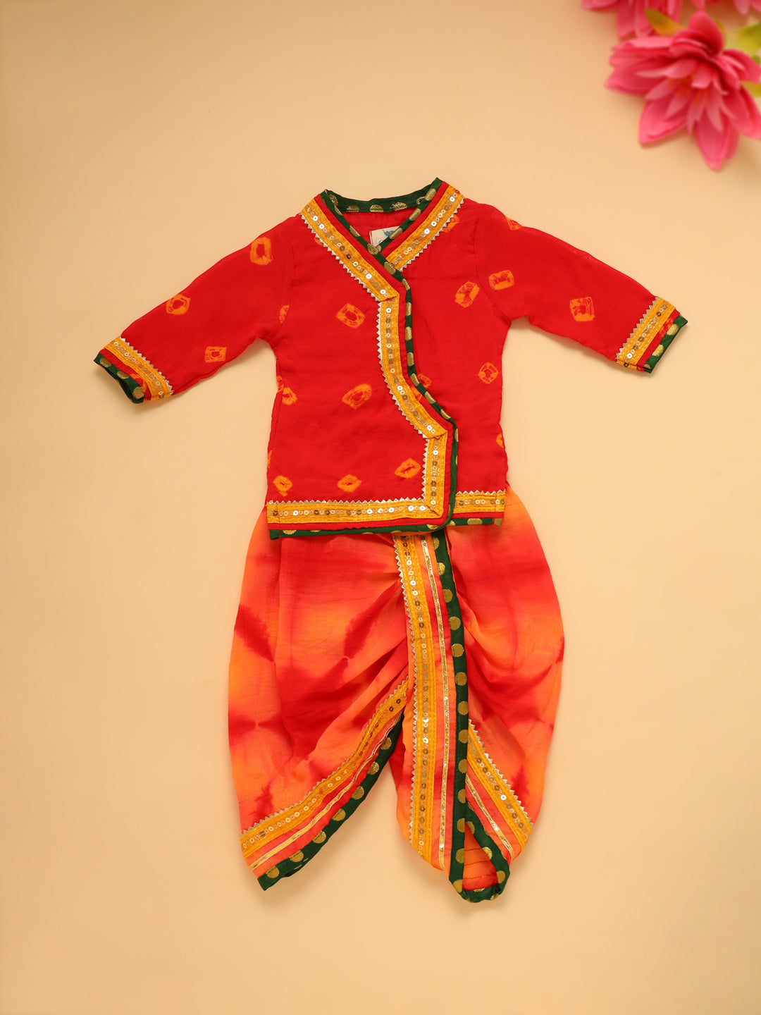 Baby Red Bhandej Jamna Set - Red