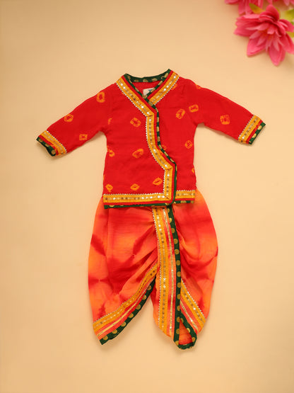 Baby Red Bhandej Jamna Set - Red