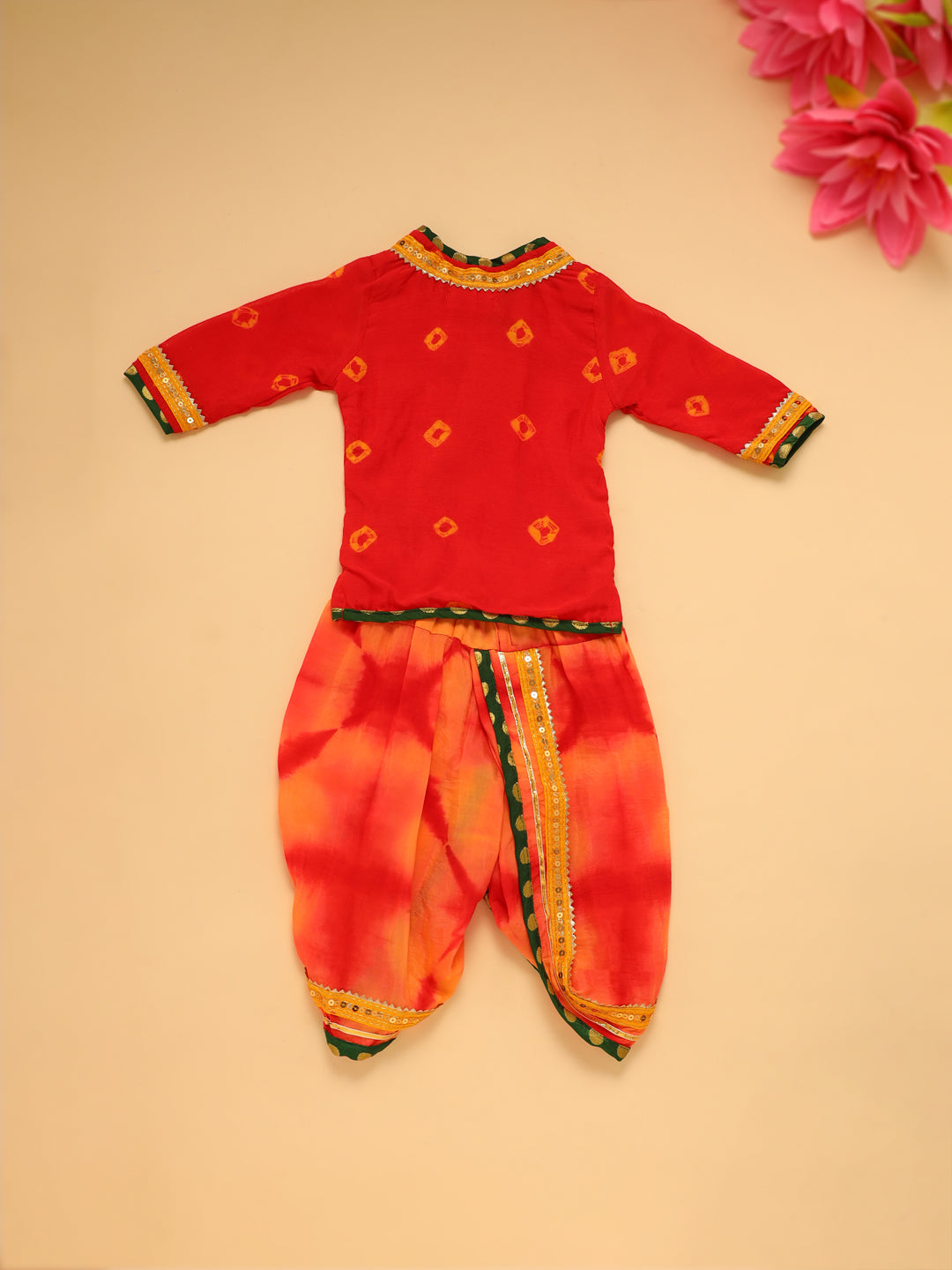 Baby Red Bhandej Jamna Set - Red