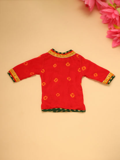 Baby Red Bhandej Jamna Set - Red