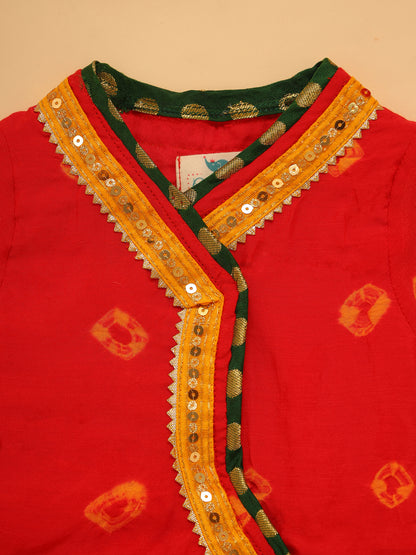 Baby Red Bhandej Jamna Set - Red