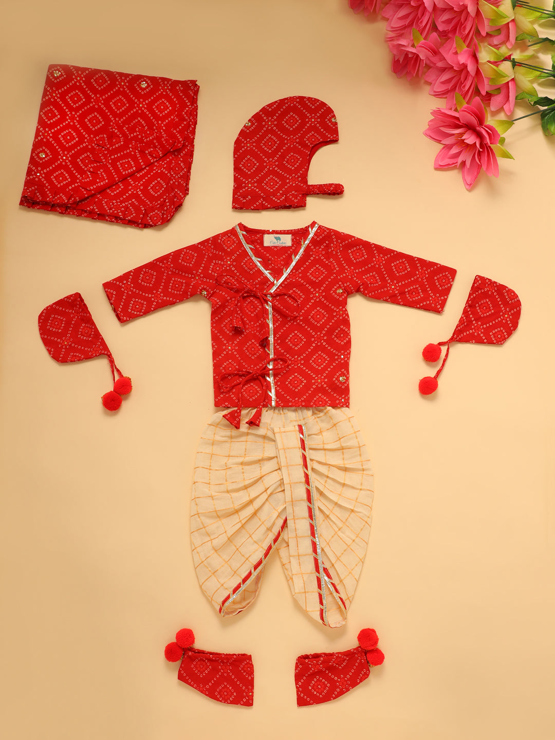 Newborn Baby Boy Baby Ethnic Dress Baby Boy Bhandej Jamna Set Red