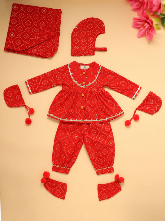 Baby Girl Bhandej Jamna Set - Red