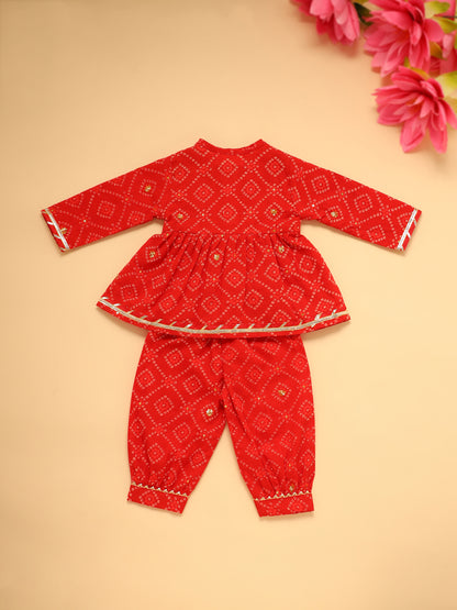 Baby Girl Bhandej Jamna Set - Red