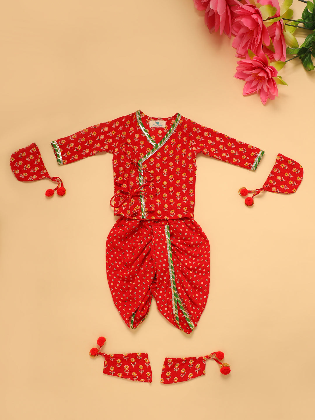 Baby Boy Floral Jamna Set - Red