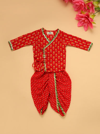 Baby Boy Floral Jamna Set - Red