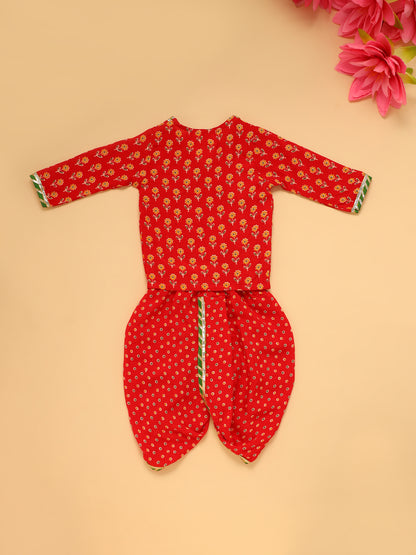 Baby Boy Floral Jamna Set - Red