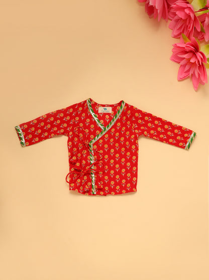 Baby Boy Floral Jamna Set - Red