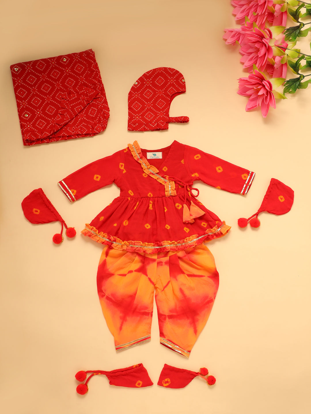 Baby Girl Chas Bhandej Jamna Set - Red