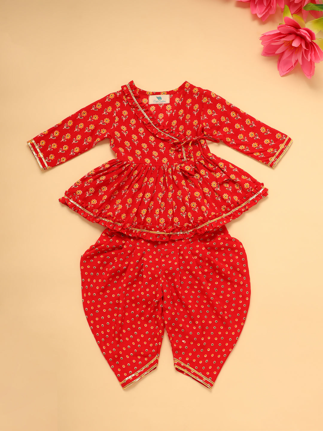 Baby Girl Floral Jamna Set - Red