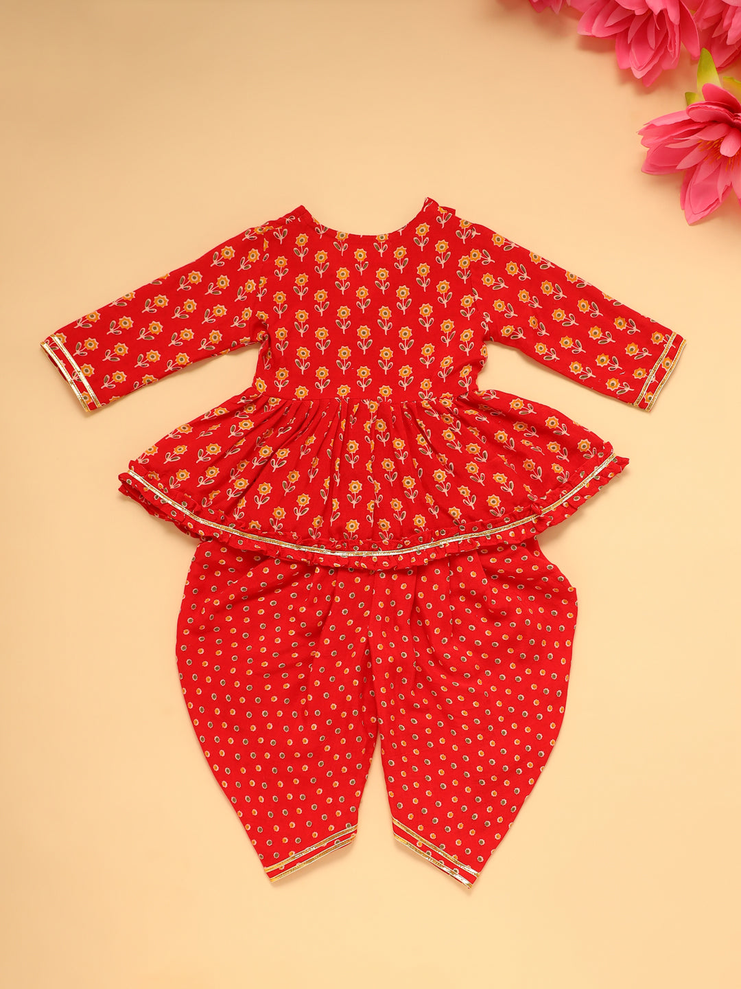 Baby Girl Floral Jamna Set - Red