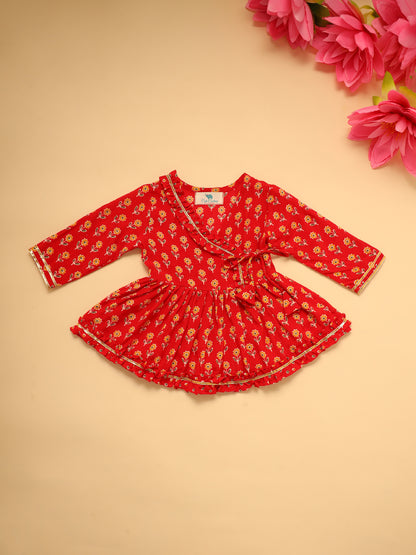 Baby Girl Floral Jamna Set - Red