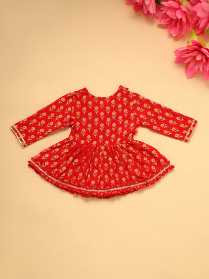 Baby Girl Floral Jamna Set - Red