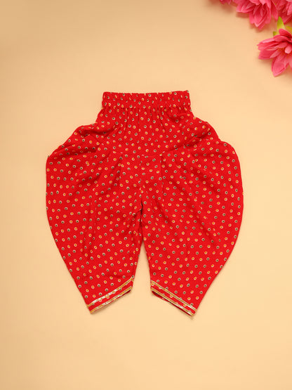 Baby Girl Floral Jamna Set - Red