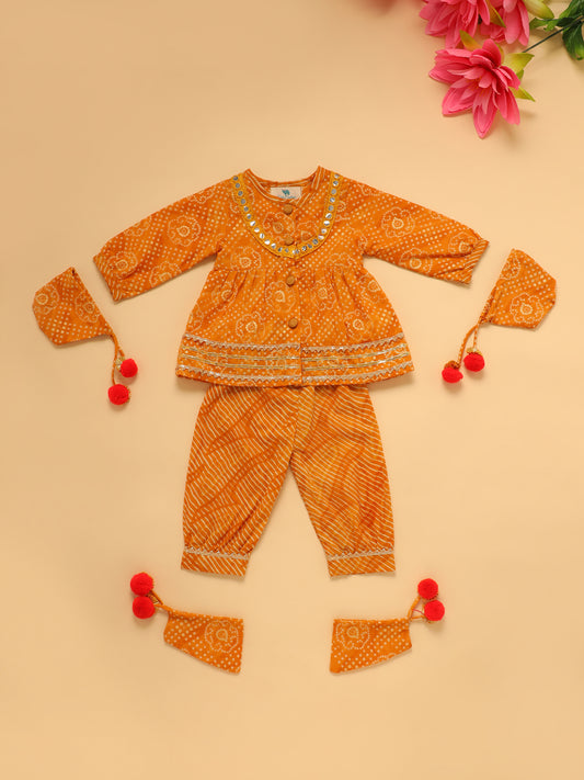 Baby Girl Bhandej Jamna Set - Mustard