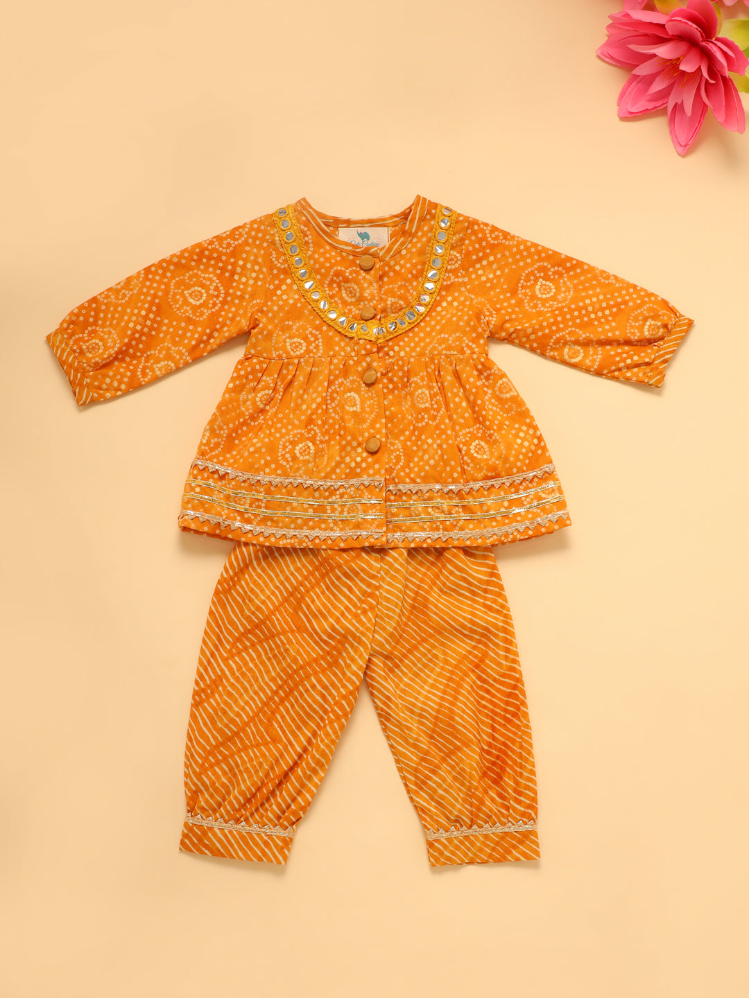 Baby Girl Bhandej Jamna Set - Mustard