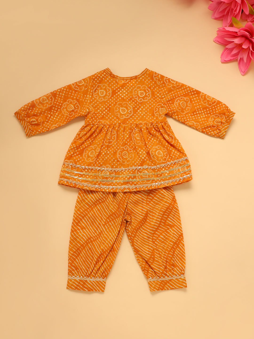 Baby Girl Bhandej Jamna Set - Mustard