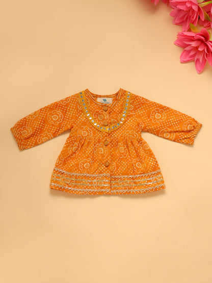 Baby Girl Bhandej Jamna Set - Mustard