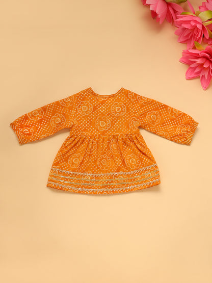 Baby Girl Bhandej Jamna Set - Mustard