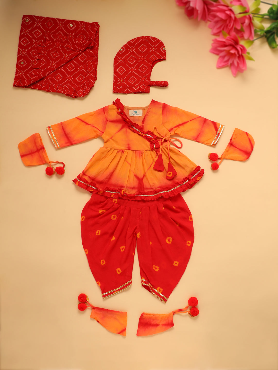 Baby Girl Tye DyeJamna Set -Peach