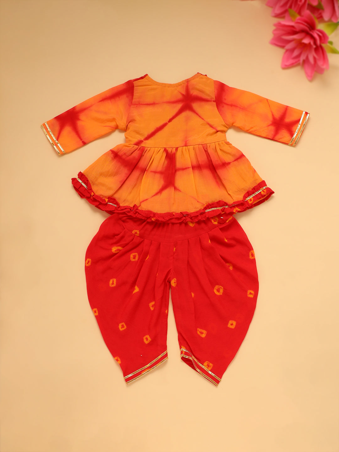 Baby Girl Tye DyeJamna Set -Peach