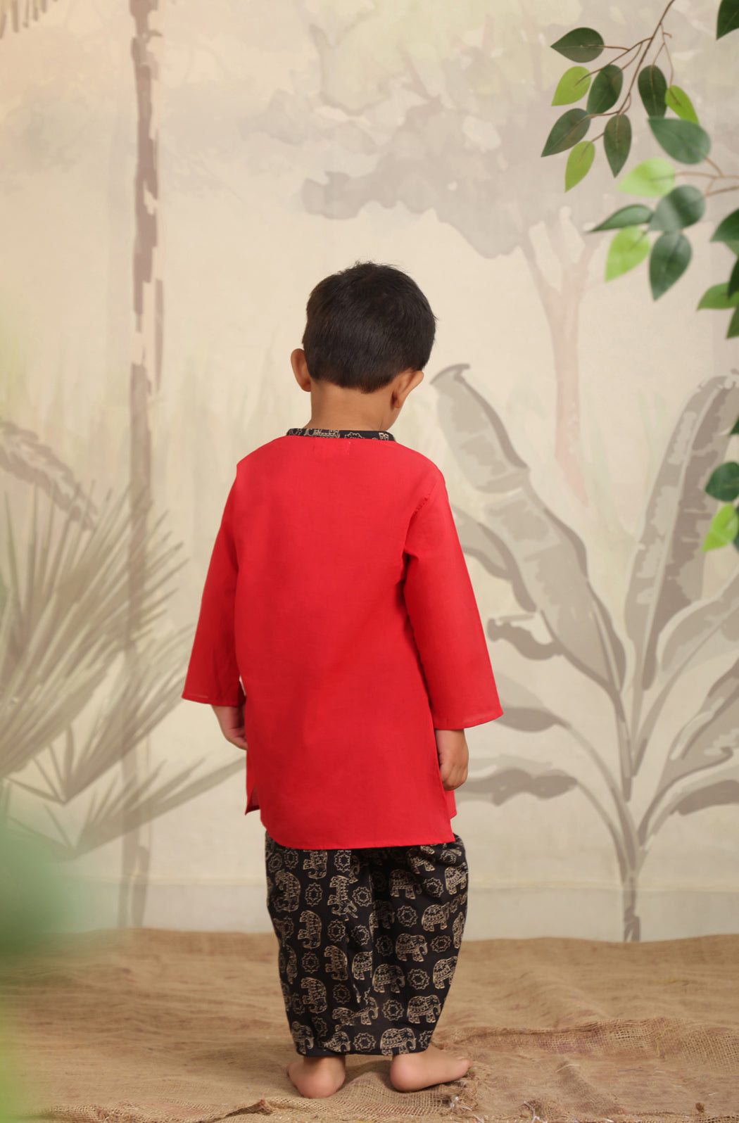 Boy Elephant Dhoti Kurta Set - Red