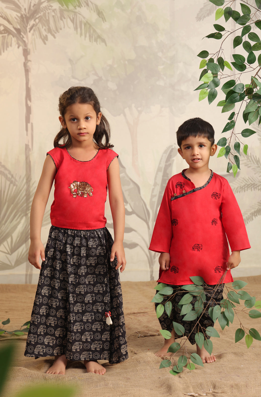 Boy Elephant Dhoti Kurta Set - Red