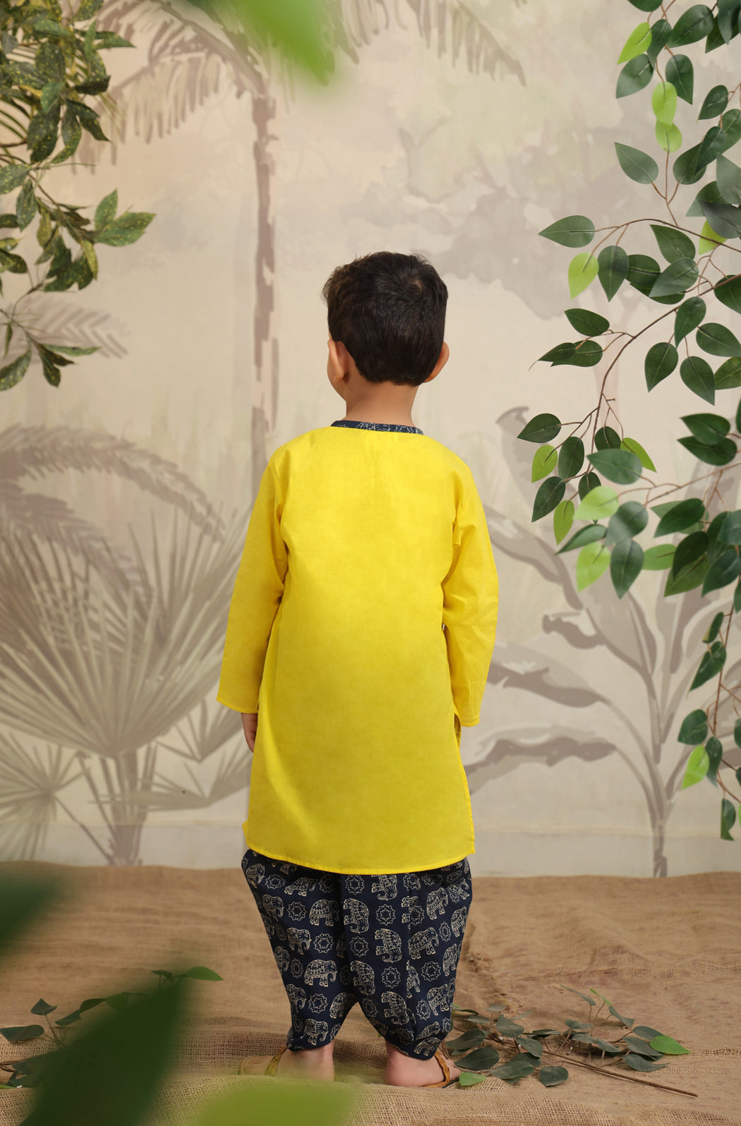 Boy Elephant Dhoti Kurta Set - Yellow