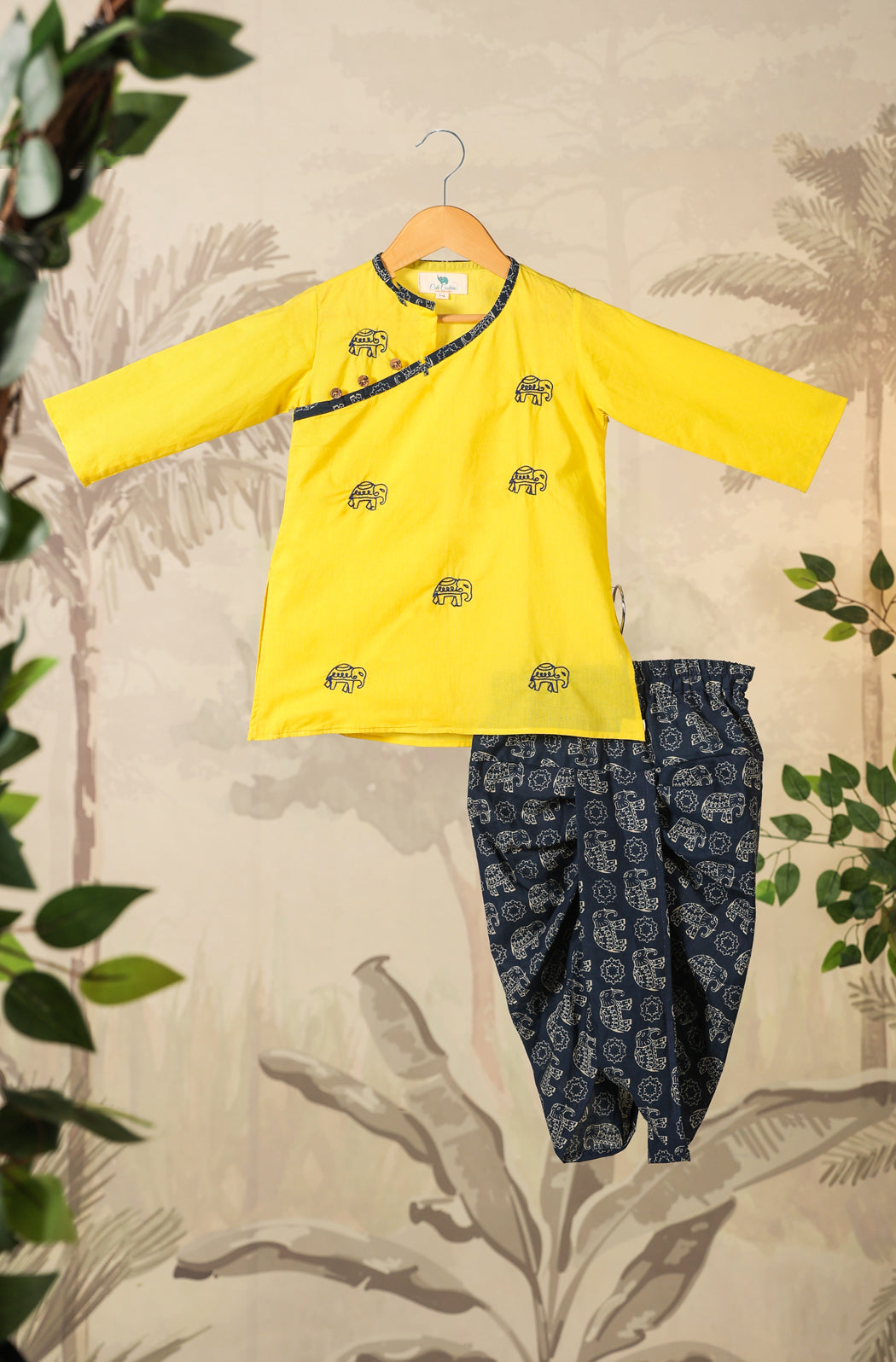 Boy Elephant Dhoti Kurta Set - Yellow