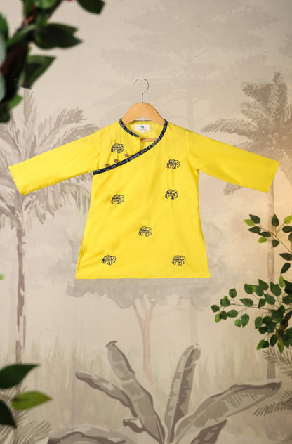 Boy Elephant Dhoti Kurta Set - Yellow