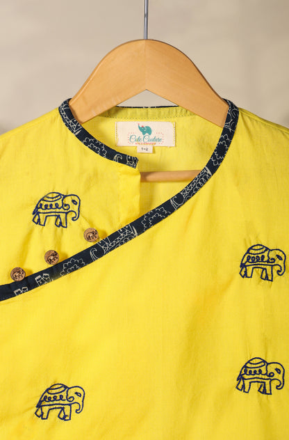 Boy Elephant Dhoti Kurta Set - Yellow