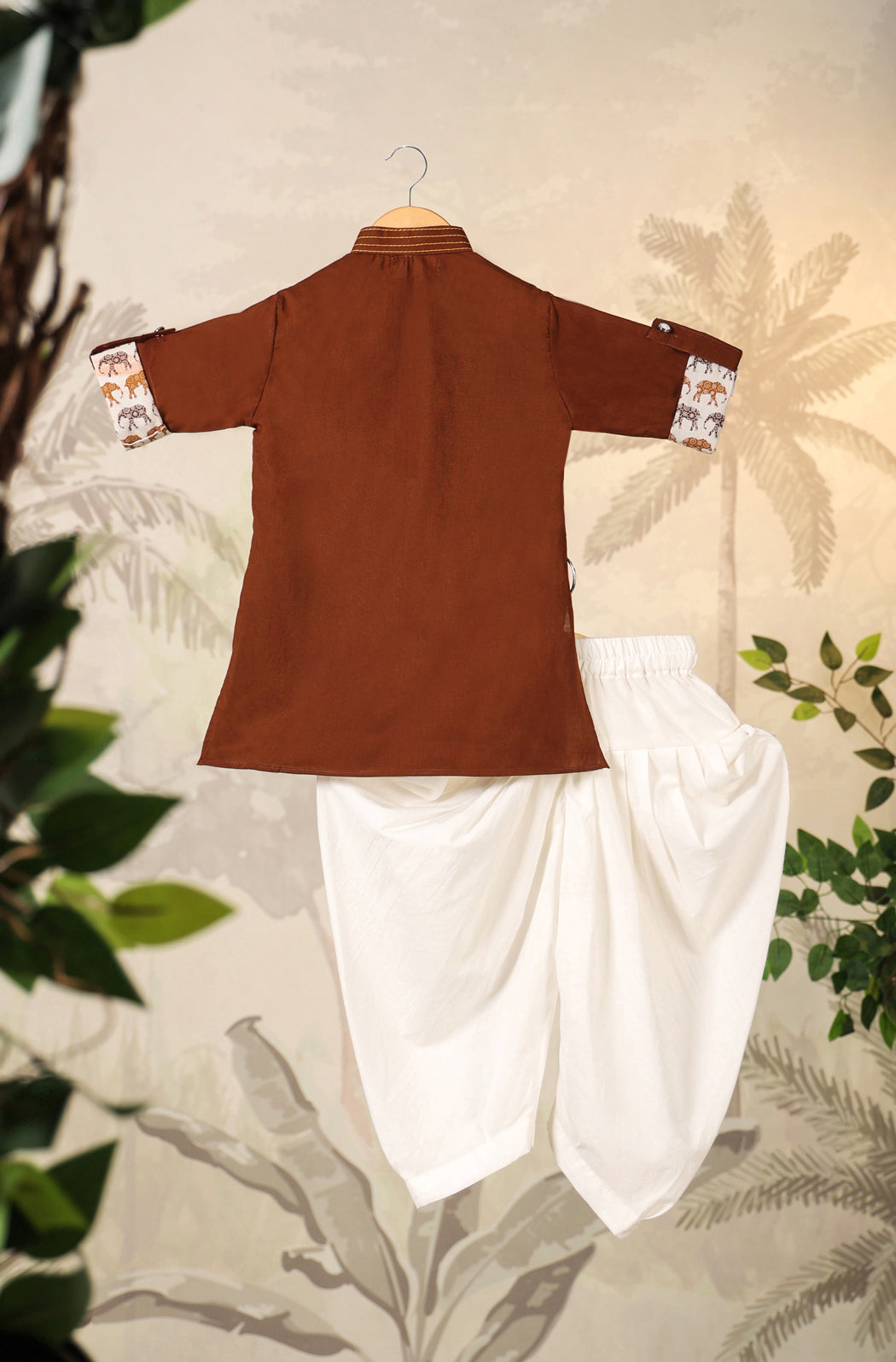 Boy Elephant Kurta Set - Brown