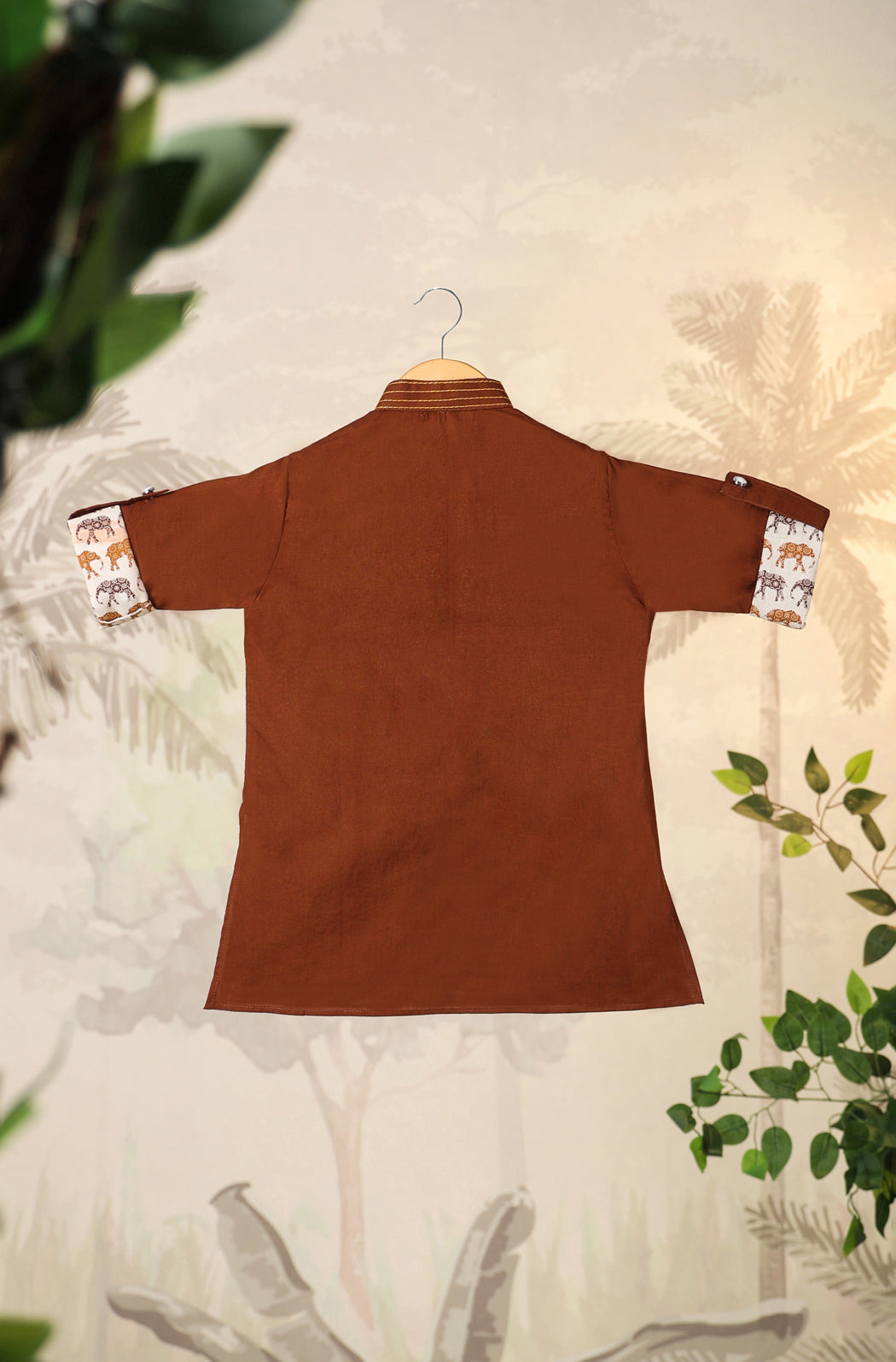 Boy Elephant Kurta Set - Brown