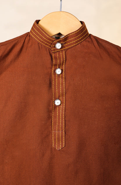 Boy Elephant Kurta Set - Brown