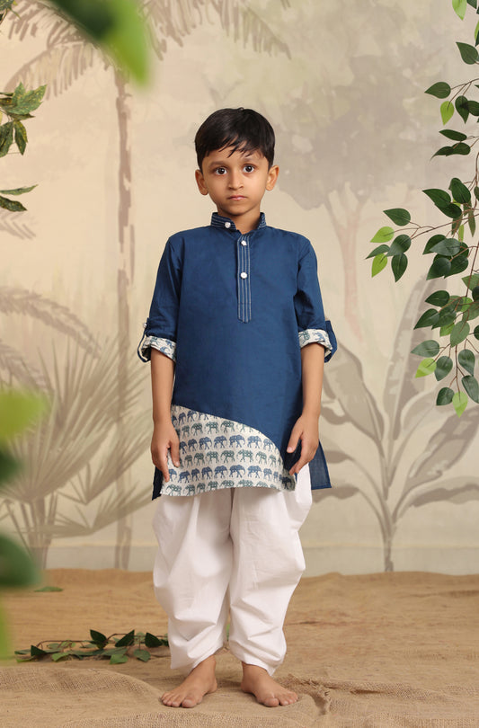 Boy Elephant Kurta Set - Blue